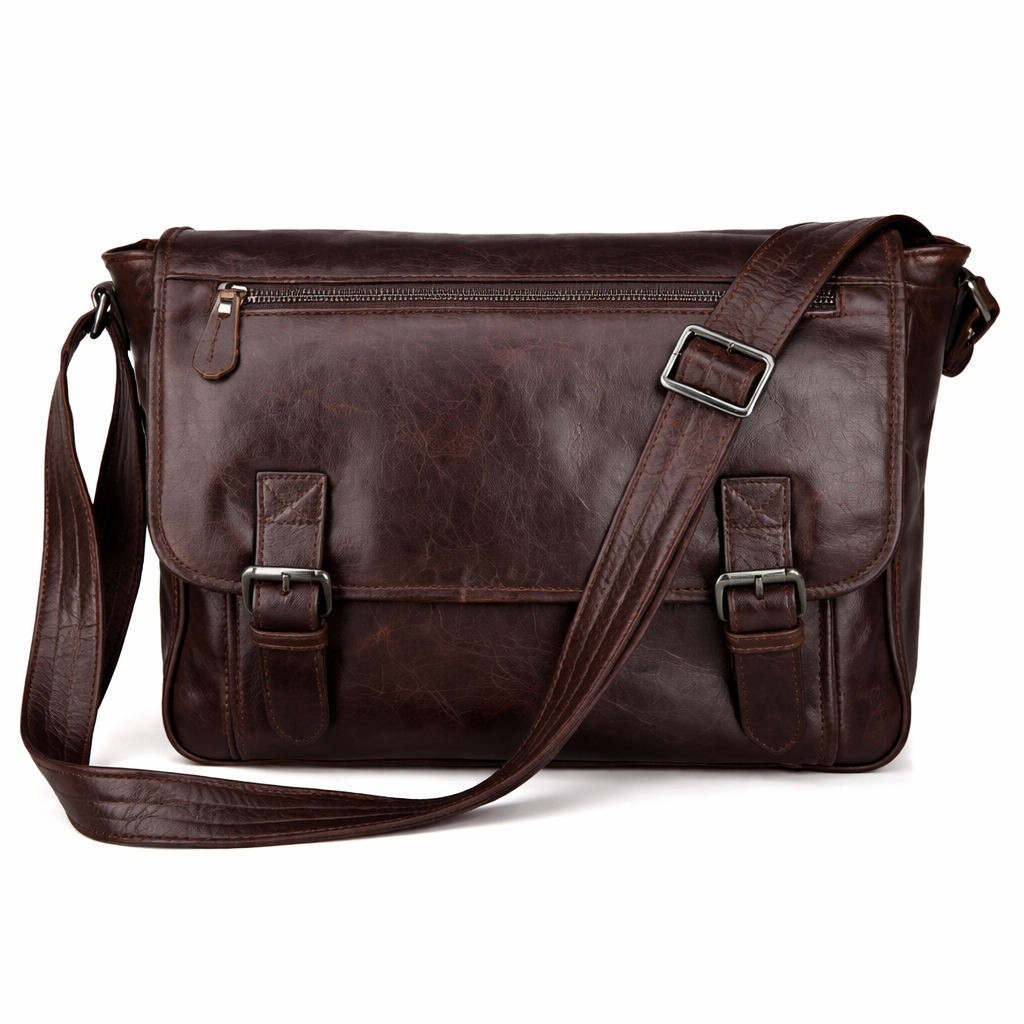 Skulderveske i Oljebehandlet Skinn – Vintage Messenger Bag for Herre