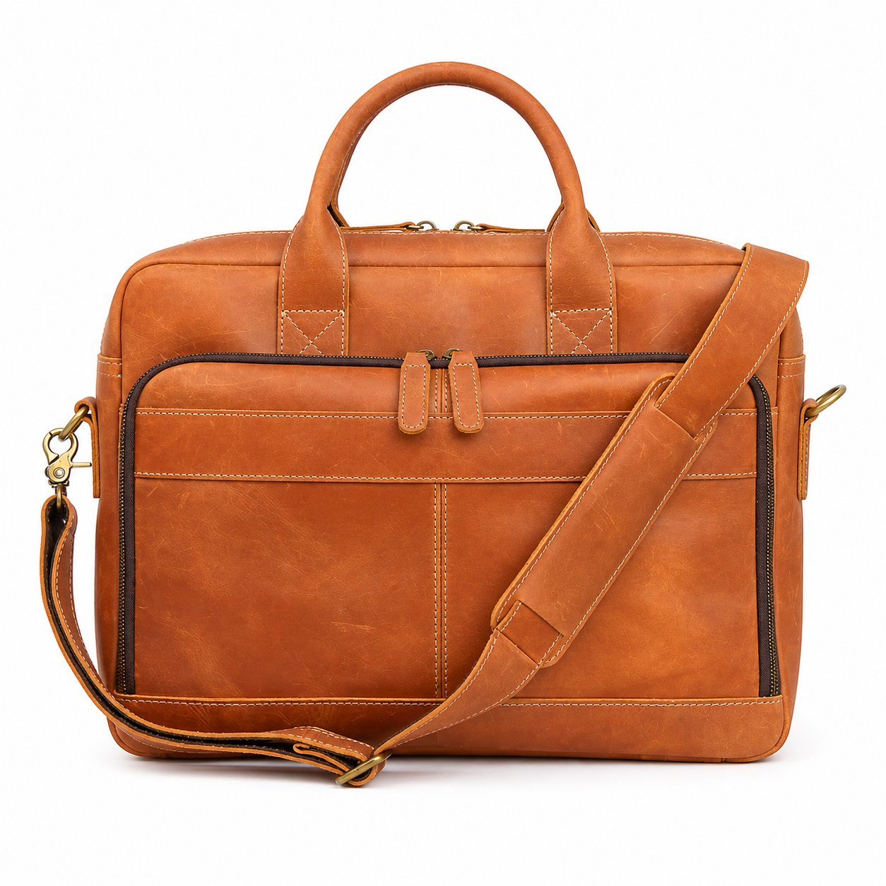 Skinn Briefcase til Herre – Vintage Laptopveske i Crazy Horse Skinn