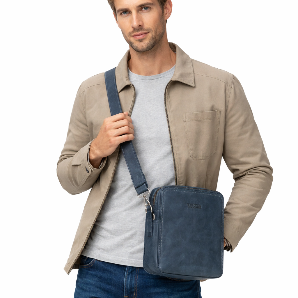 Vintage Skulderveske i Ekte Skinn – Klassisk Messenger Bag for Menn
