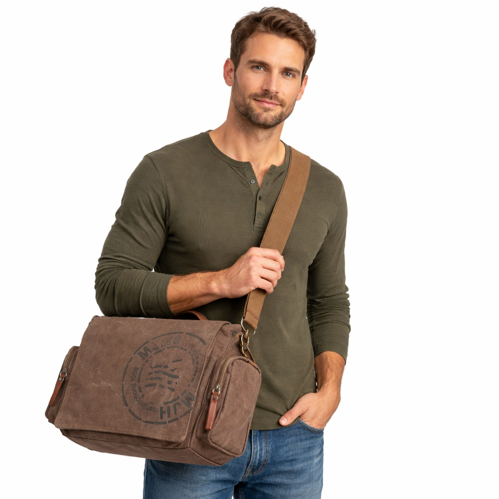 Vintage Canvas Messenger Bag – Skulderveske for Menn til Jobb, Reise og Hverdag