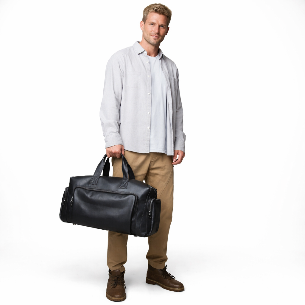 Stor Reiseveske i Ekte Skinn – Elegant Laptop- og Businessveske for Menn