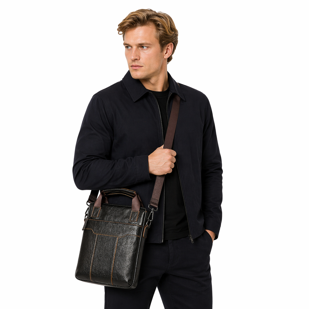 Skinn Crossbody Veske til Herre – Kompakt i Ekte Kuskinn