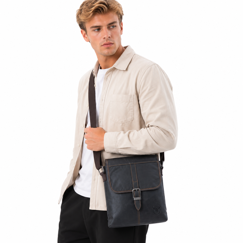 Skulderveske i Ekte Skinn for Herre – Kompakt Crossbody Bag til Hverdag