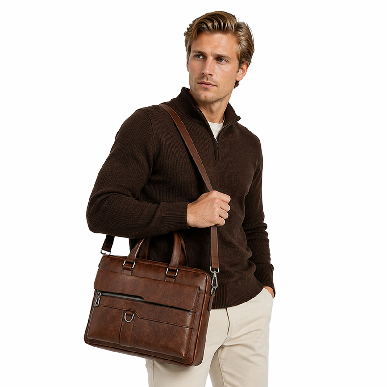 PC-veske til Herre i PU-skinn – Elegant Messenger & Business Bag
