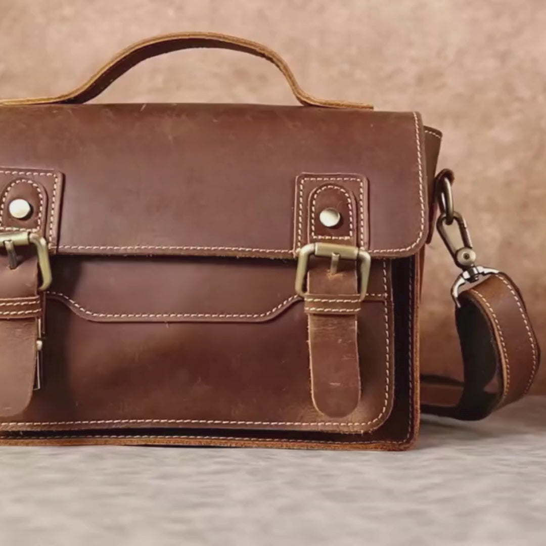 Vintage Skulderveske i Ekte Skinn – Unisex Messenger Bag for iPad 7,9"