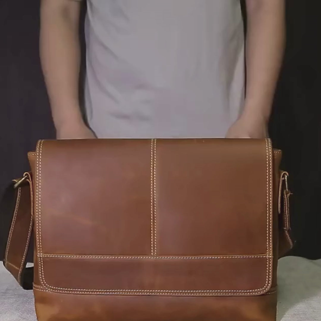 Vintage Messenger Bag i Ekte Skinn – Håndlaget Crazy Horse Skulderveske