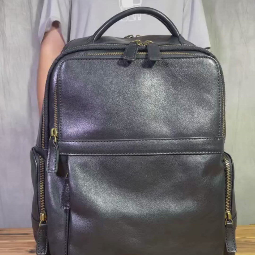 Ryggsekk i Ekte Skinn – Premium Laptopryggsekk 16" med Flere Rom