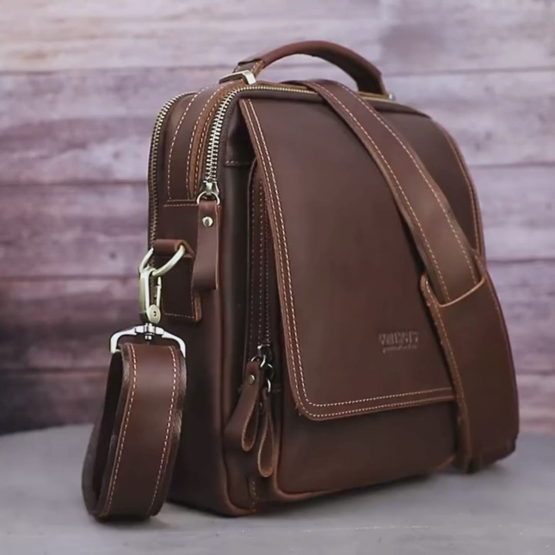 Stor Skulderveske i Ekte Skinn – Multifunksjonell Messenger Bag for Jobb og Reise
