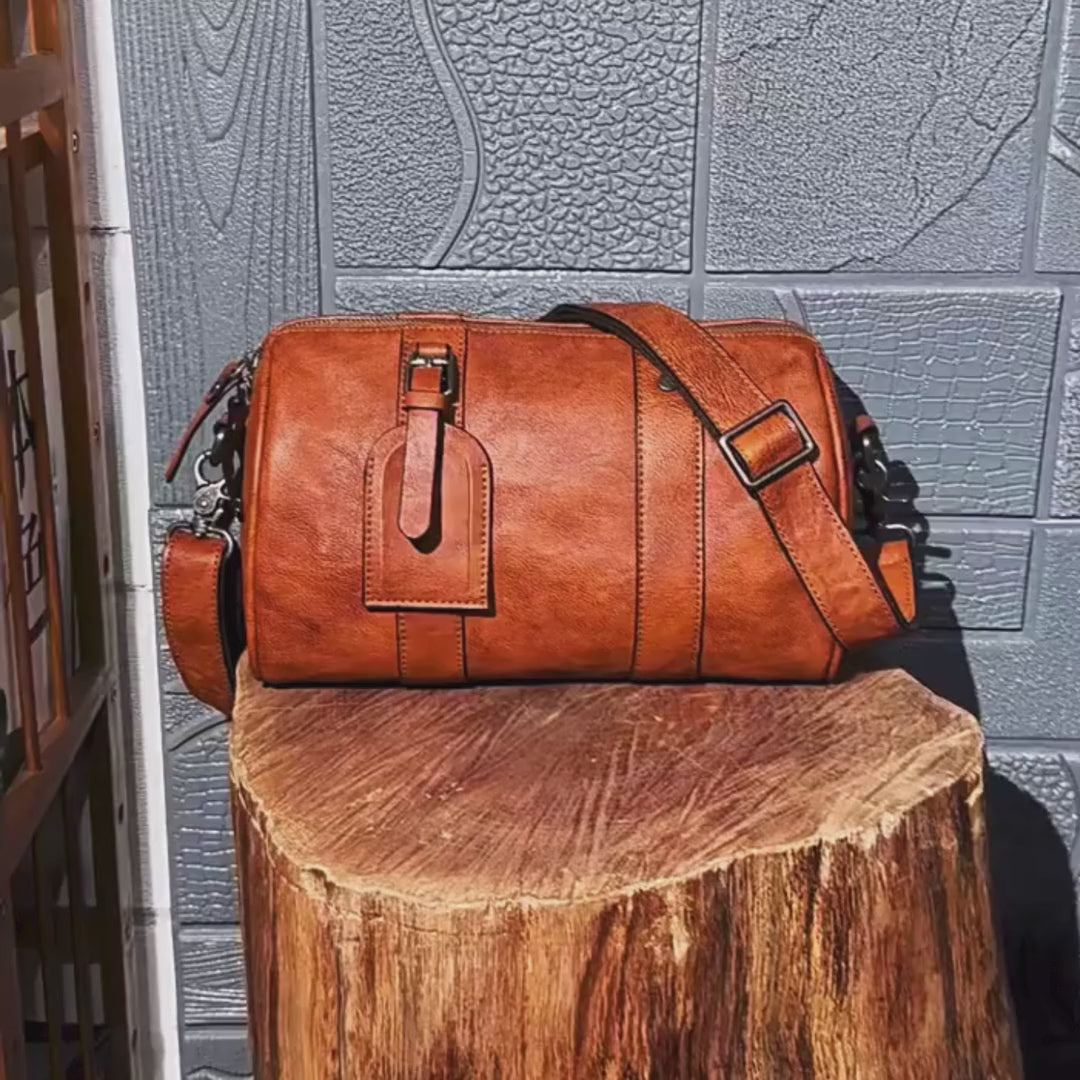 Retro Skulderveske i Ekte Skinn – Minimalistisk Crossbody Veske i Vegetabilsk Garvet Skinn