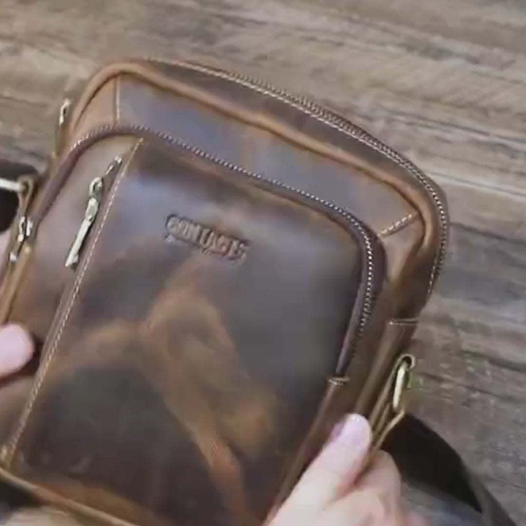 Liten Crossbody Veske i Ekte Skinn – Vintage Sling Bag for iPad Mini (8,3")
